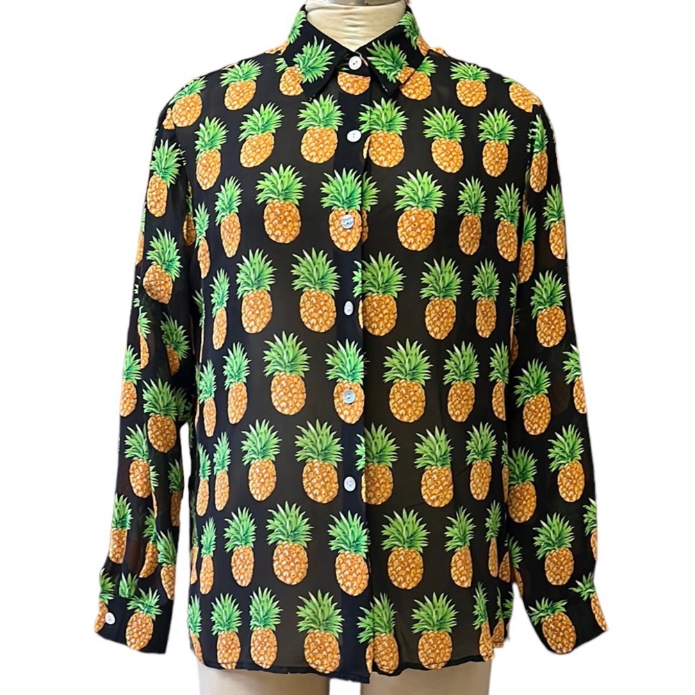 Vintage Maggy L Silk Blouse Pineapple Small